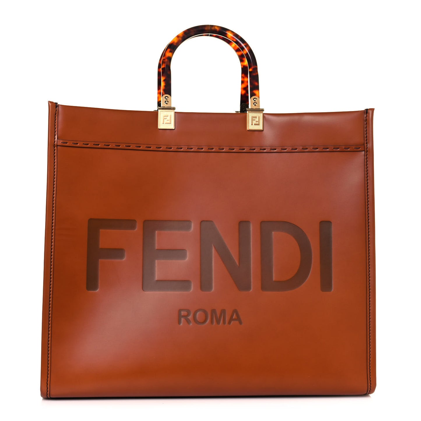 Vitello King Plexiglass Large Fendi Sunshine Shopper Tote Cuoio
