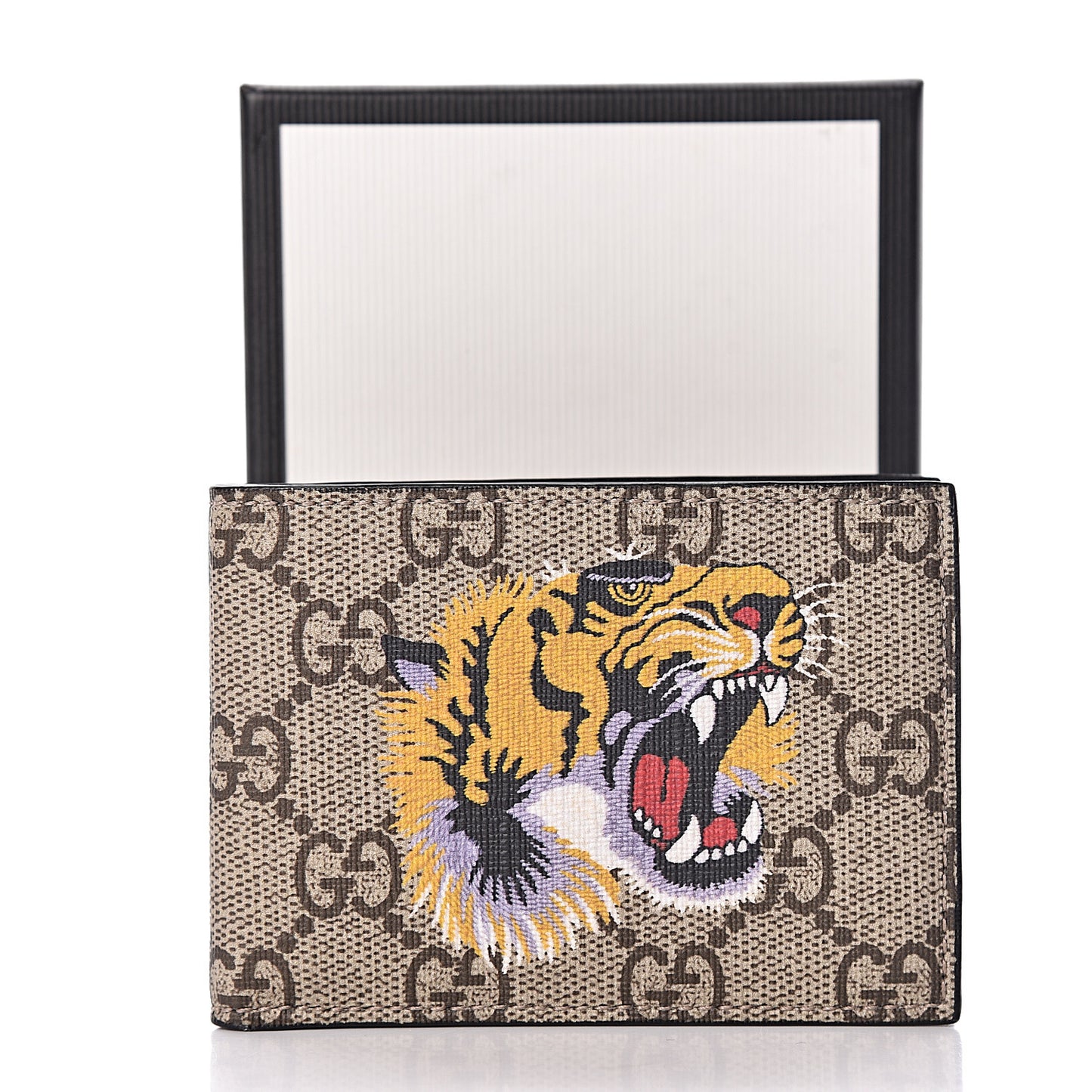 GG Supreme Monogram Tiger Bi-Fold Wallet Beige