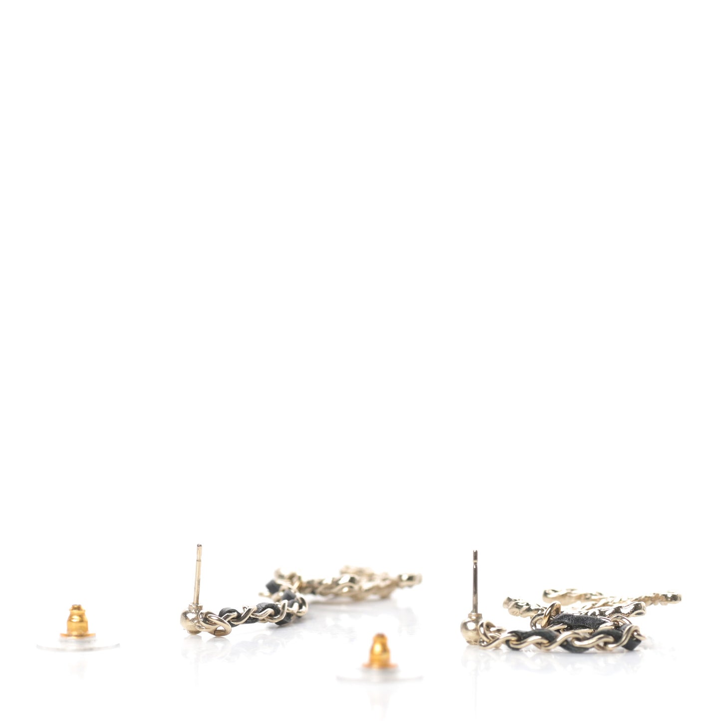 Lambskin Enamel Metal Chain French New Wave CC Drop Earrings Black Gold