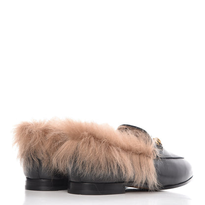 Gucci Malaga Kid Fur Womens Jordaan Loafers 37 Black Natural 4 of 9