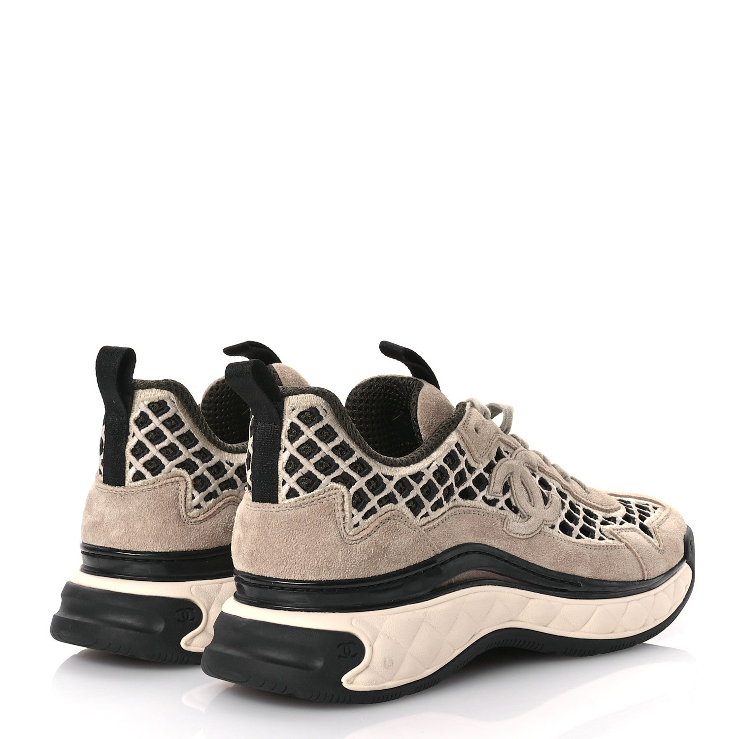 Chanel Suede Calfskin Embroidered CC Sneakers 41 Beige Black 5 of 8