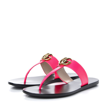 Gucci Calfskin GG Marmont Thong Sandals 37 Fuxia Fluo 3 of 8