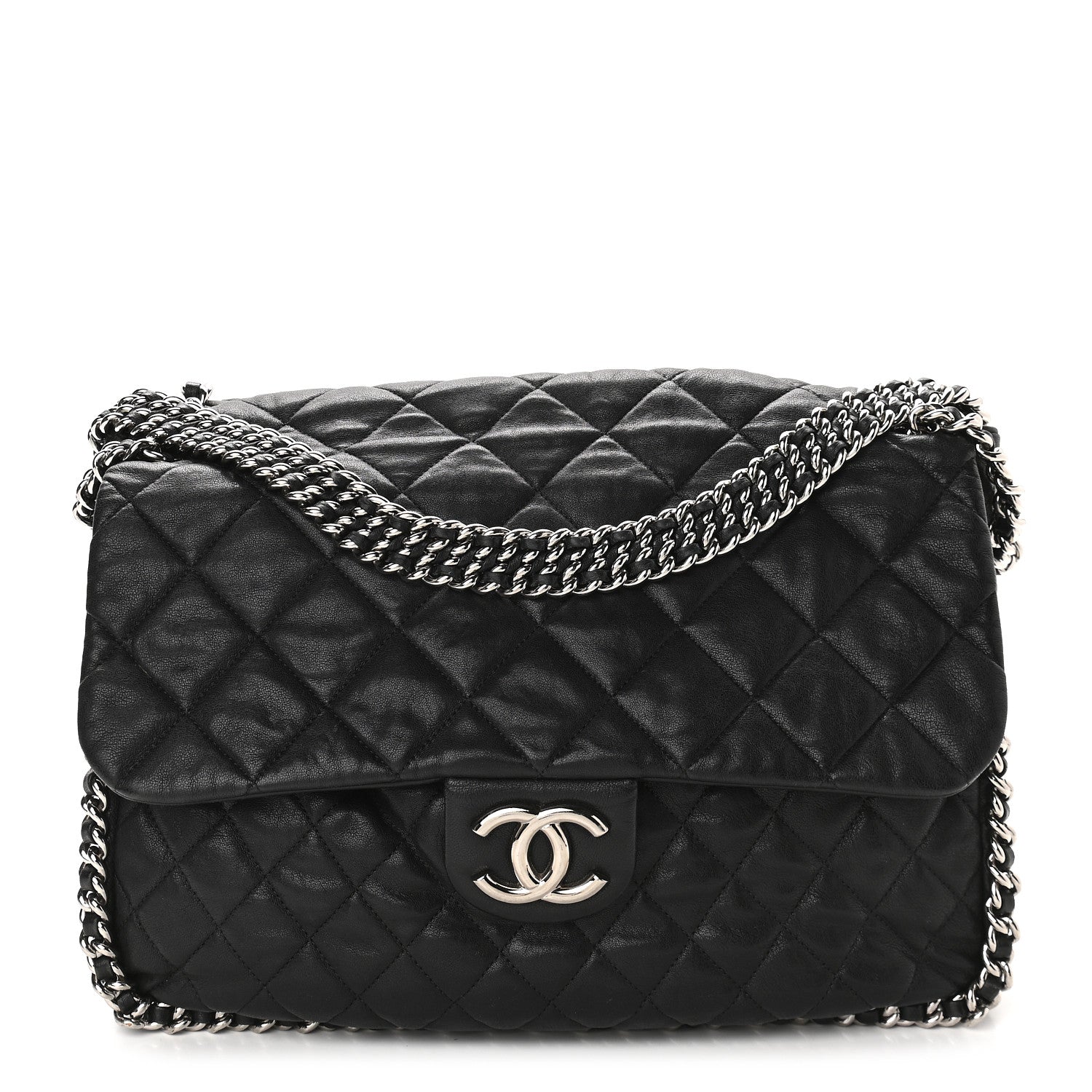 Chanel Washed Lambskin Quilted Maxi Chain Around Flap Black 1 of 9