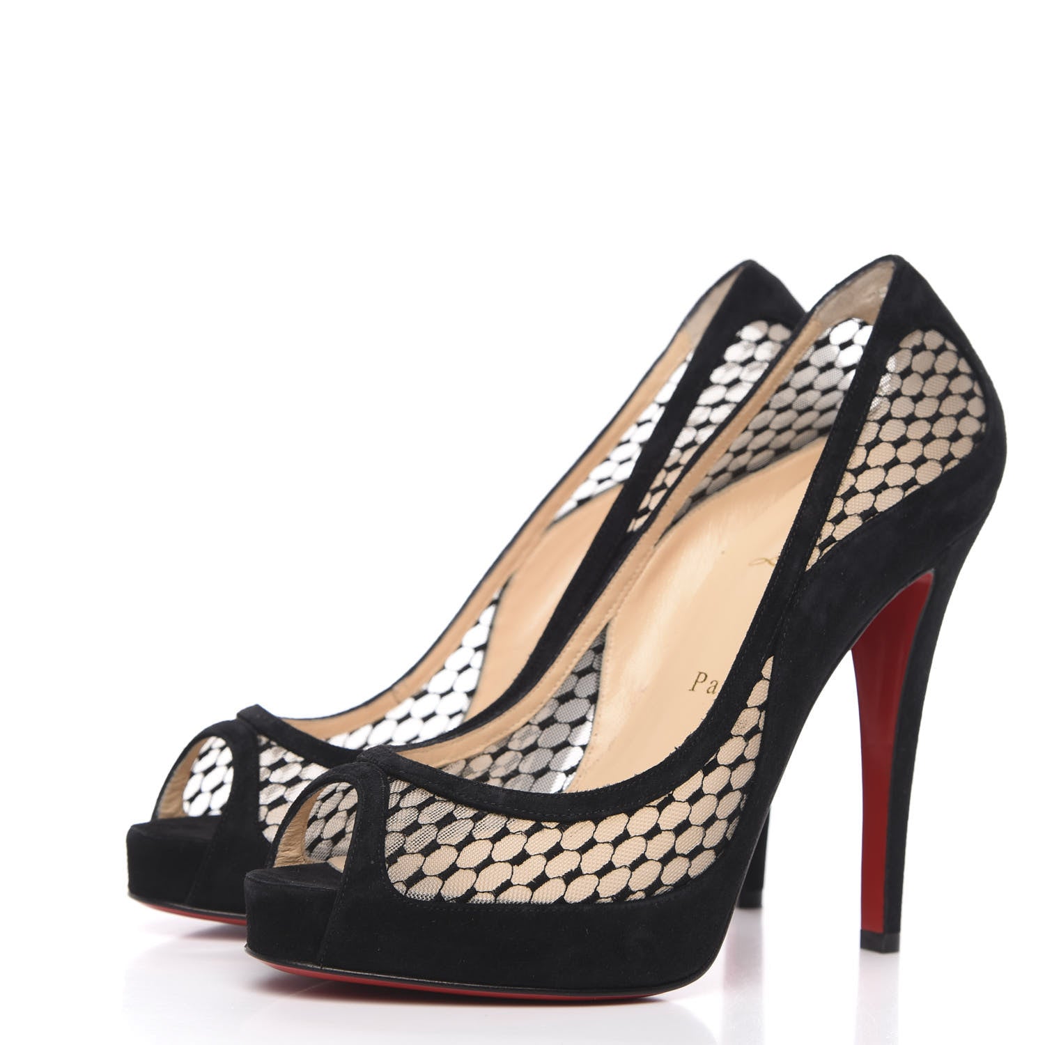 Christian Louboutin Veau Velours Lace Violette Camilla 120 Peep Toe Pump 38 Black 3 of 9