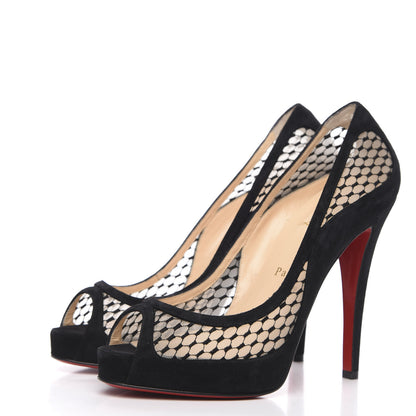 Christian Louboutin Veau Velours Lace Violette Camilla 120 Peep Toe Pump 38 Black 3 of 9