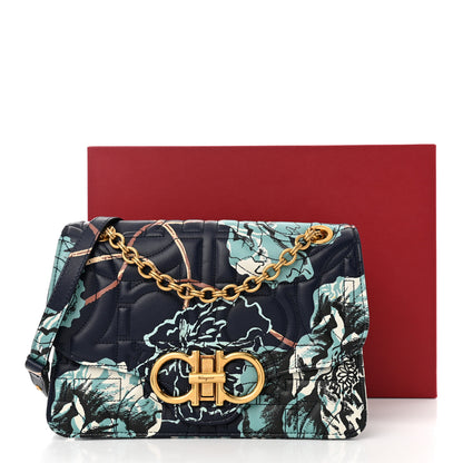 Salvatore Ferragamo Calfskin Quilted Floral Printed Gancini Flap Bag Blue Multicolor 11 of 11