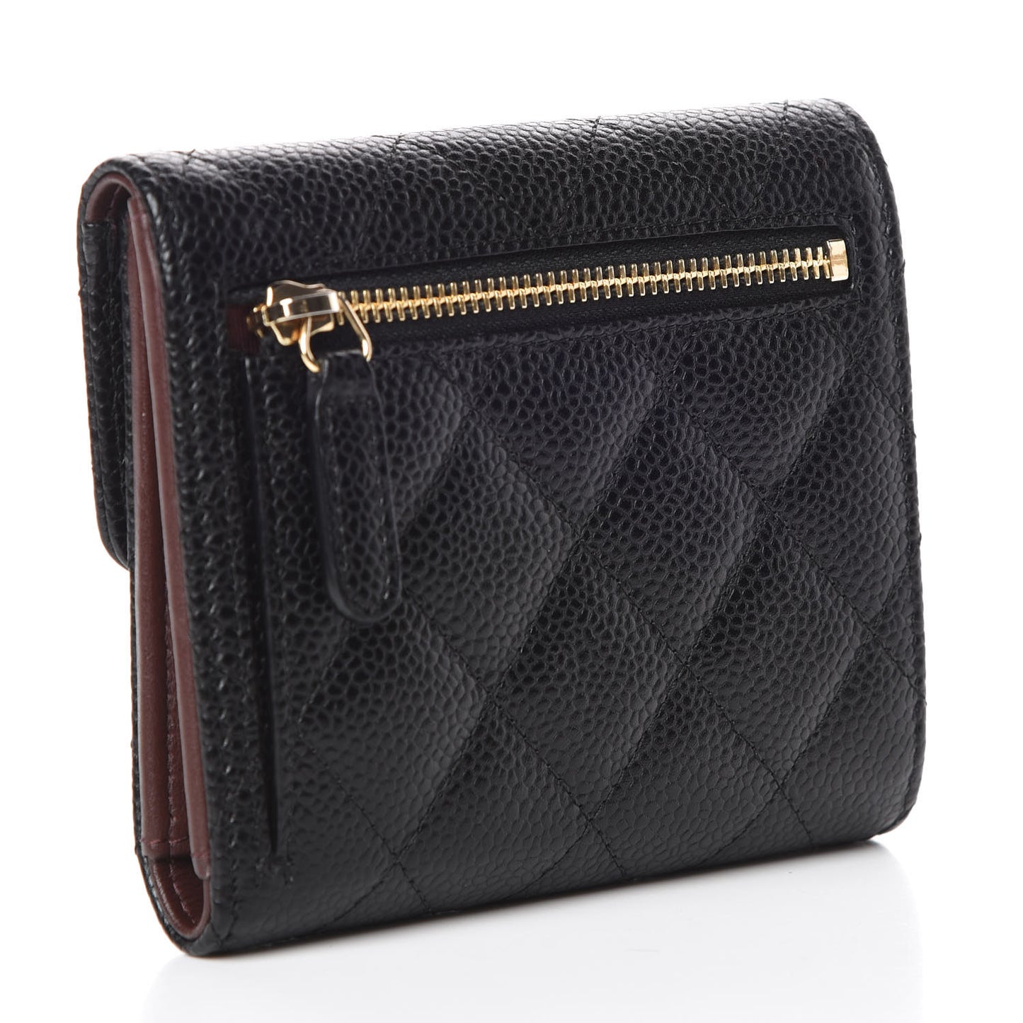 Caviar Quilted Compact Flap Wallet Black