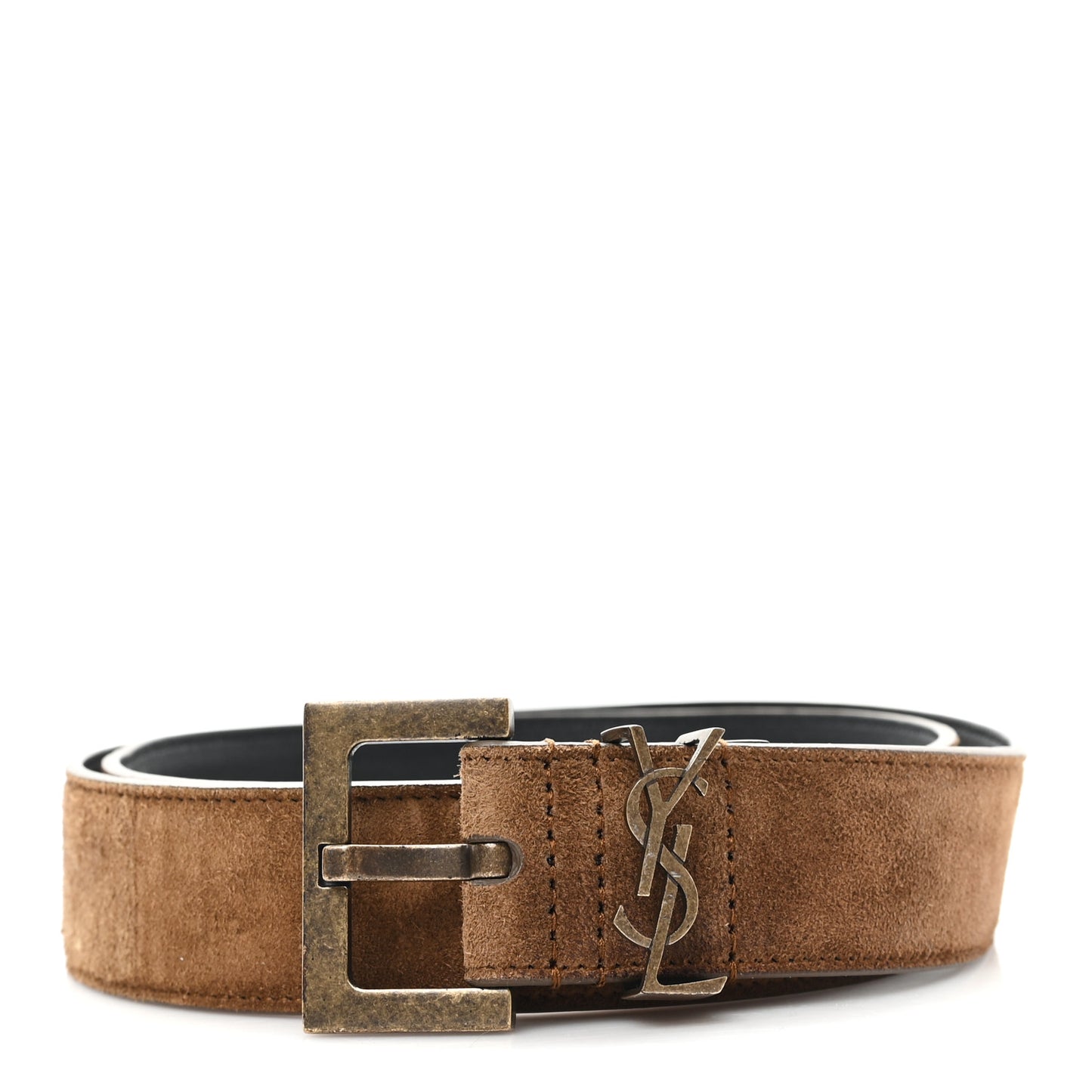 Suede Monogram Square Buckle Belt 85 34 Tan Bronze