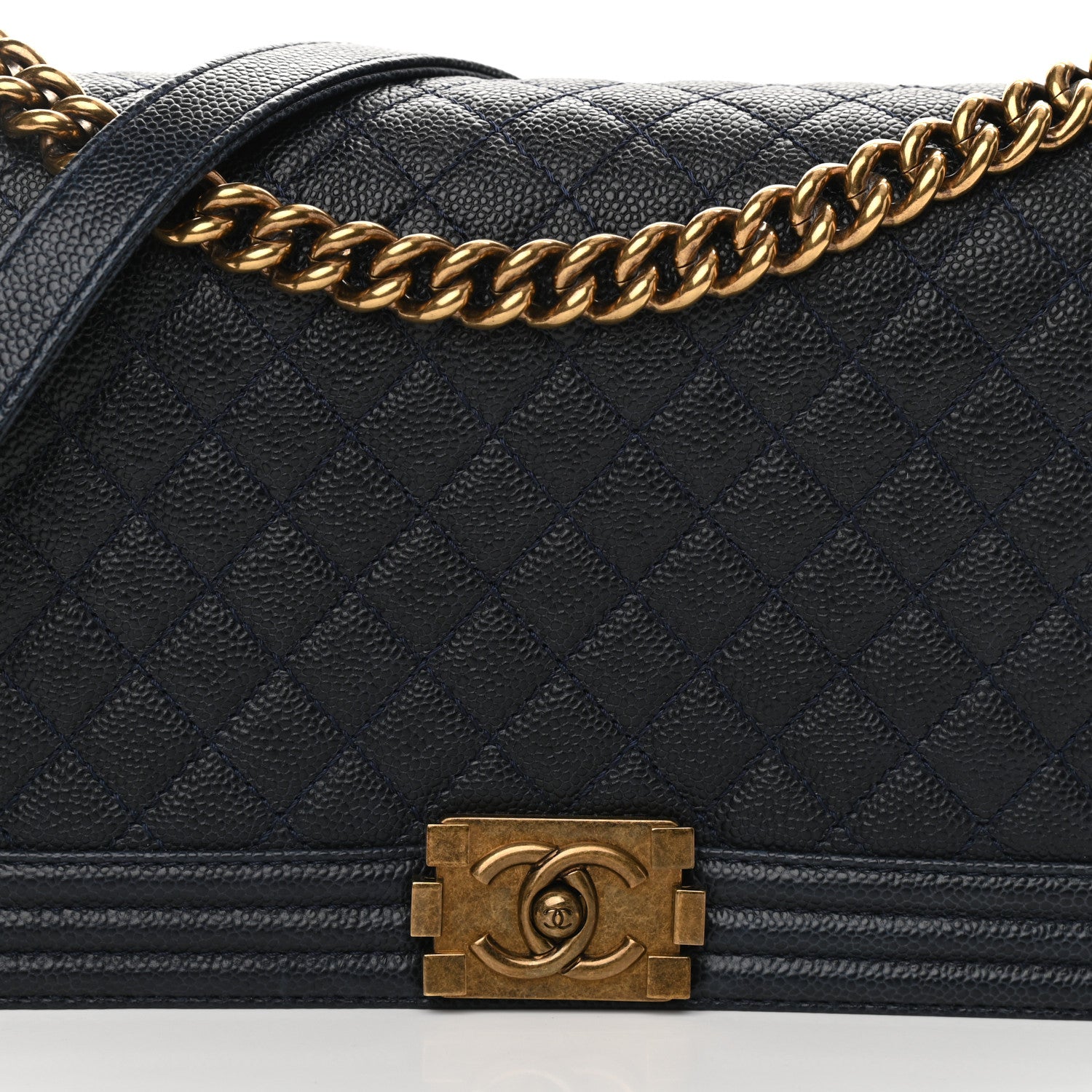 Chanel Caviar Quilted New Medium Boy Flap Dark Navy Blue 8 of 12