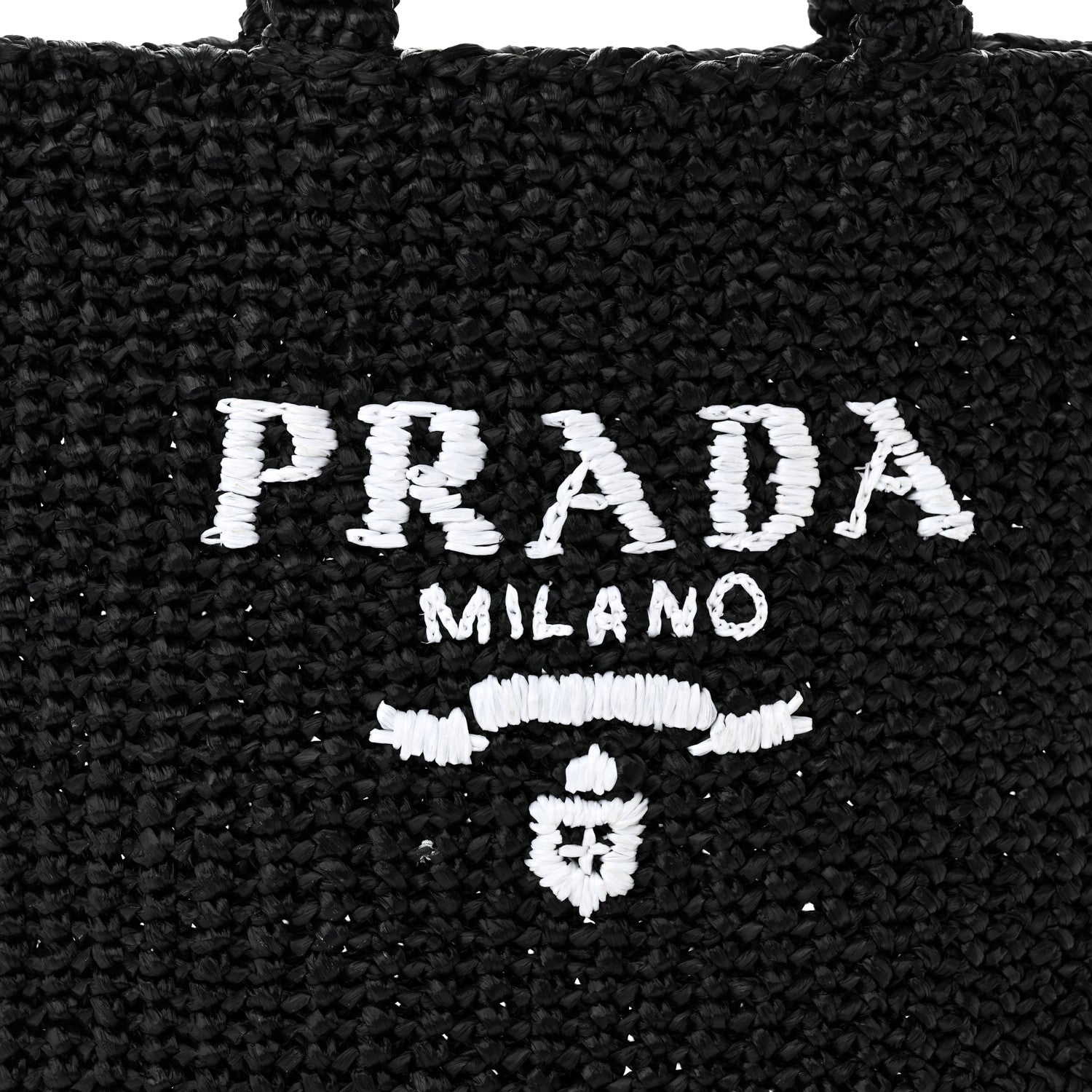 Prada Yarn Raffia Effect Crochet Small Logo Tote Black 8 of 10