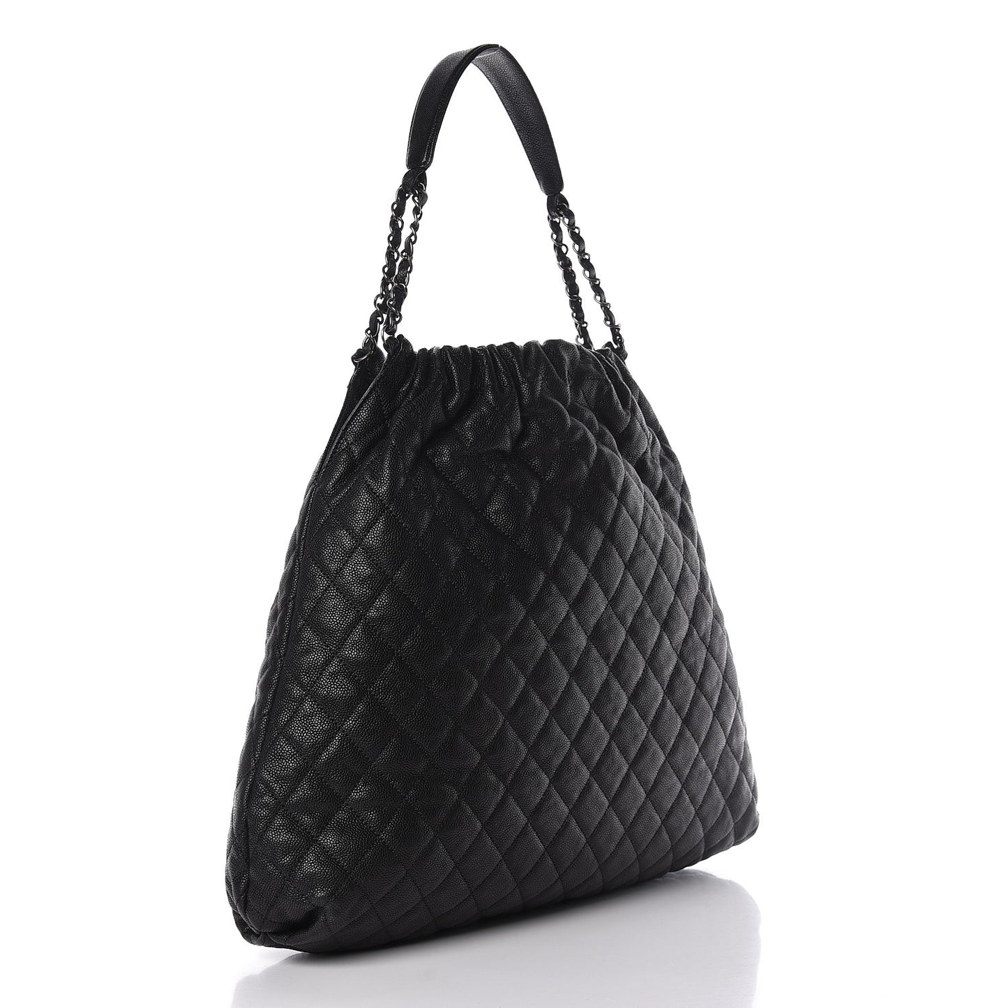 Distressed Glazed Caviar Quilted Large Elastic Tote Black