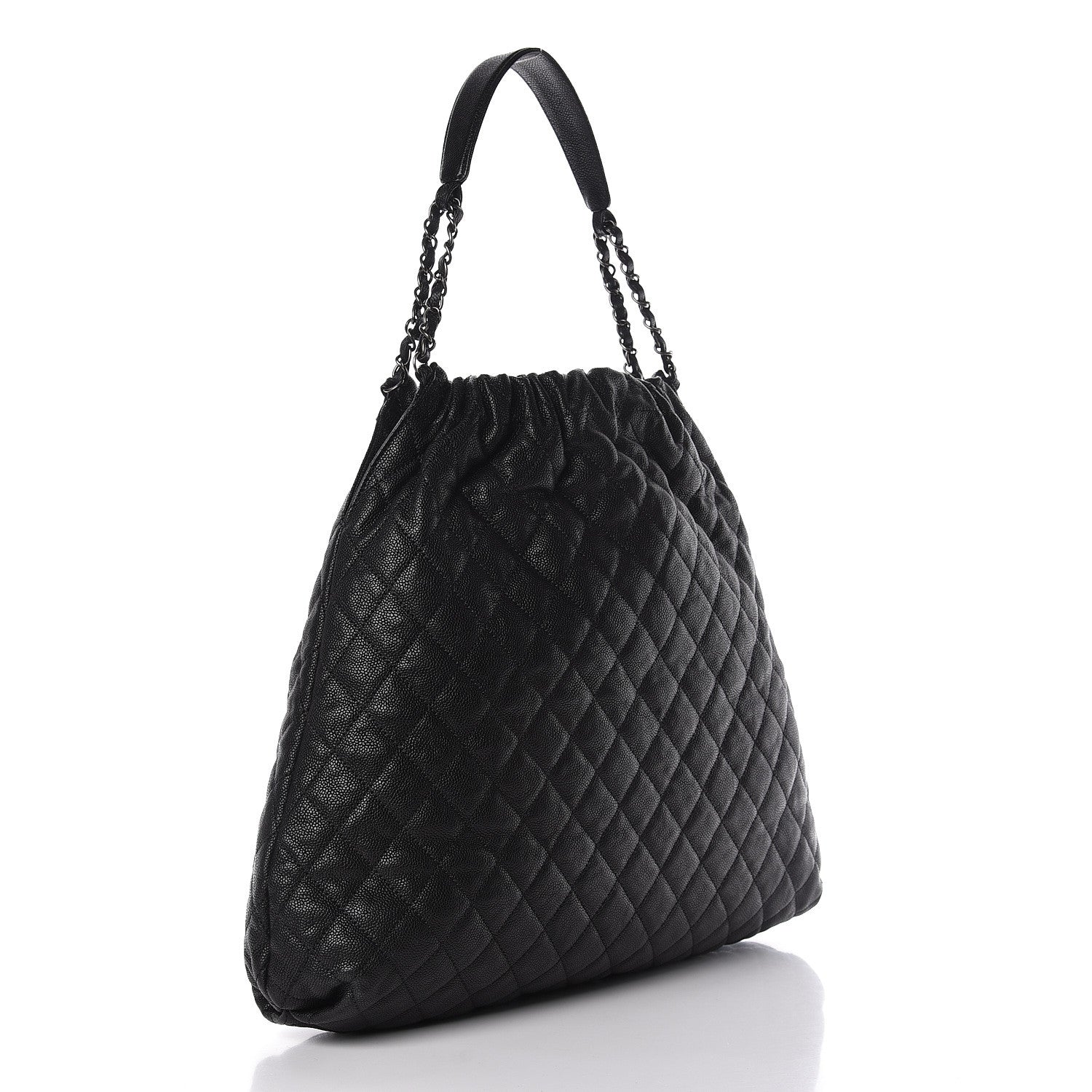 Chanel Distressed Glazed Caviar Quilted Large Elastic Tote Black 3 of 11