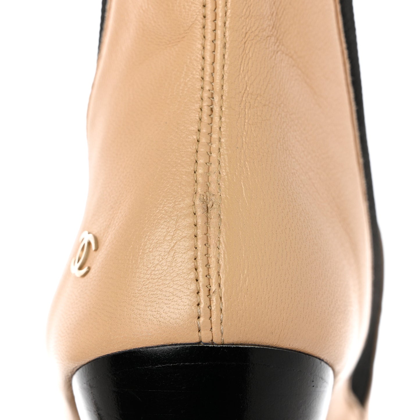 Lambskin Cap Toe Boots 35.5 Beige Black