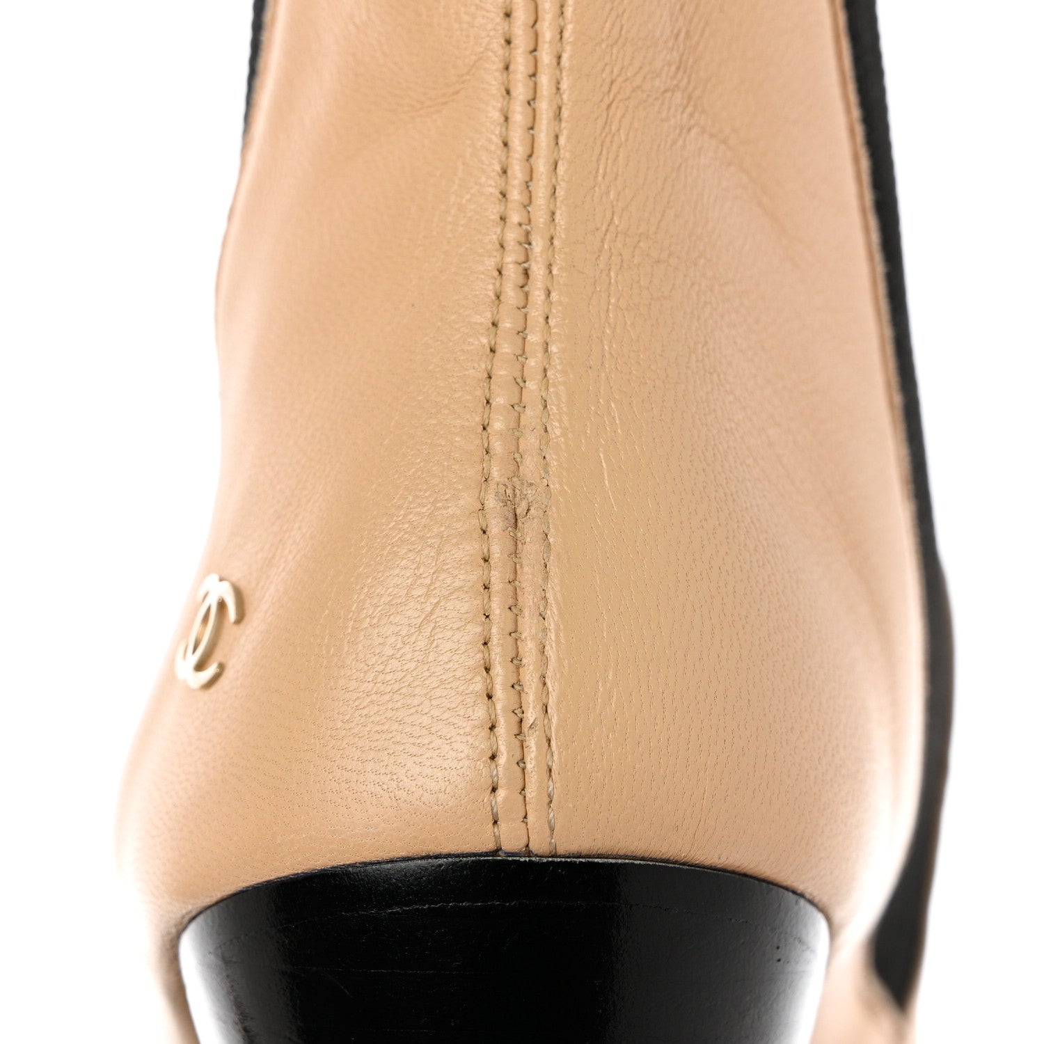 Chanel Lambskin Cap Toe Boots 35.5 Beige Black 10 of 10