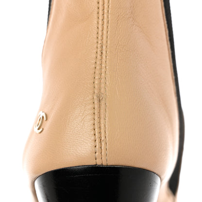 Chanel Lambskin Cap Toe Boots 35.5 Beige Black 10 of 10