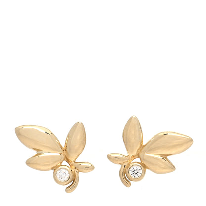 Tiffany 18K Yellow Gold Diamond Paloma Picasso Olive Leaf Earrings 1 of 6