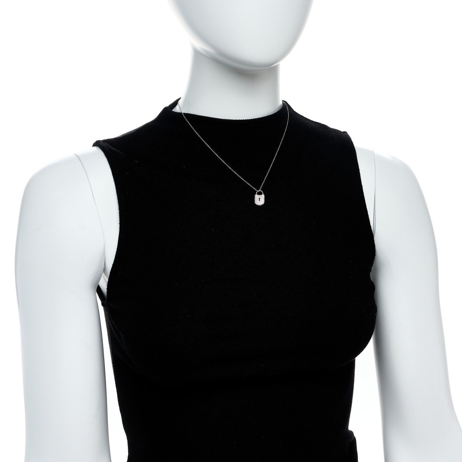 Tiffany Platinum Diamond Small Lock Pendant Necklace 2 of 7