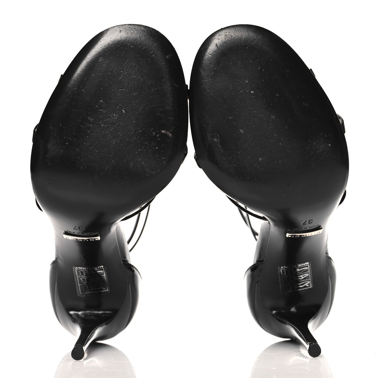 Patent Crystal Double G Ankle Wrap Sandals 37 Black