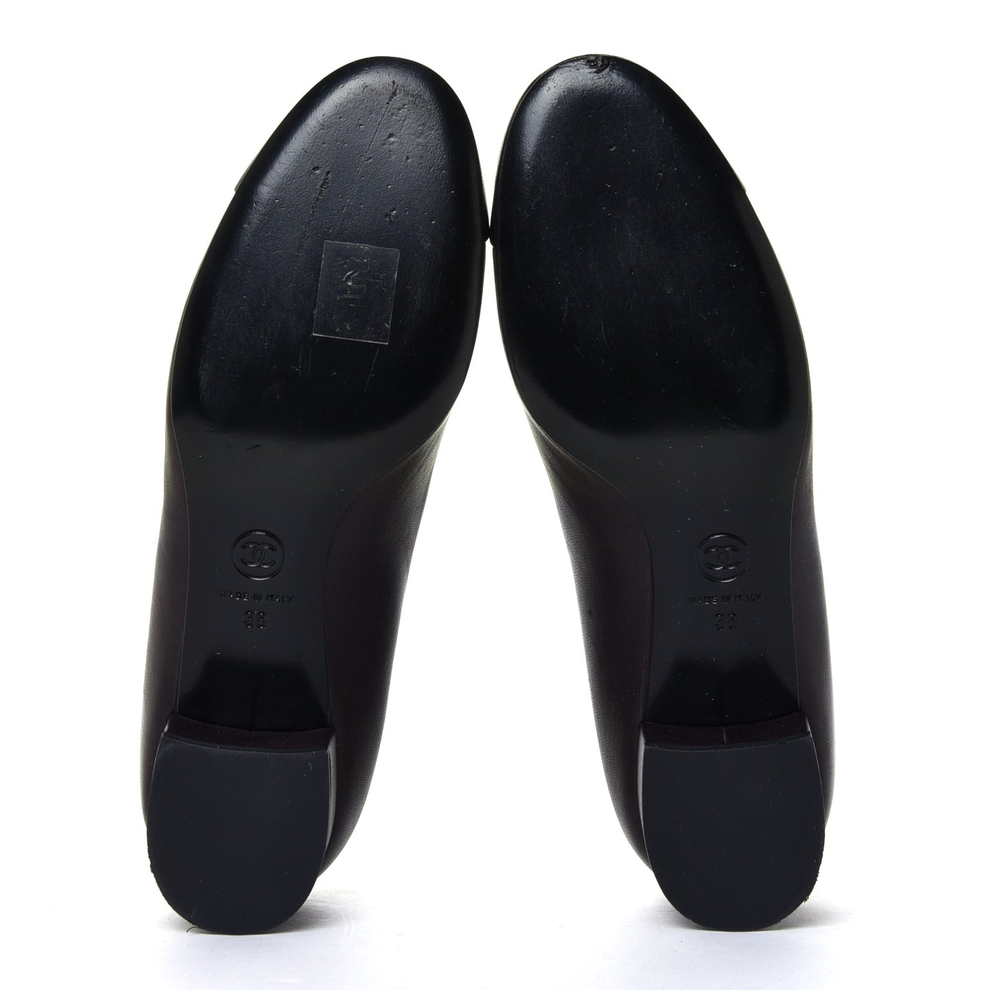 Lambskin CC Cap Toe Pumps 38 Dark Brown Black