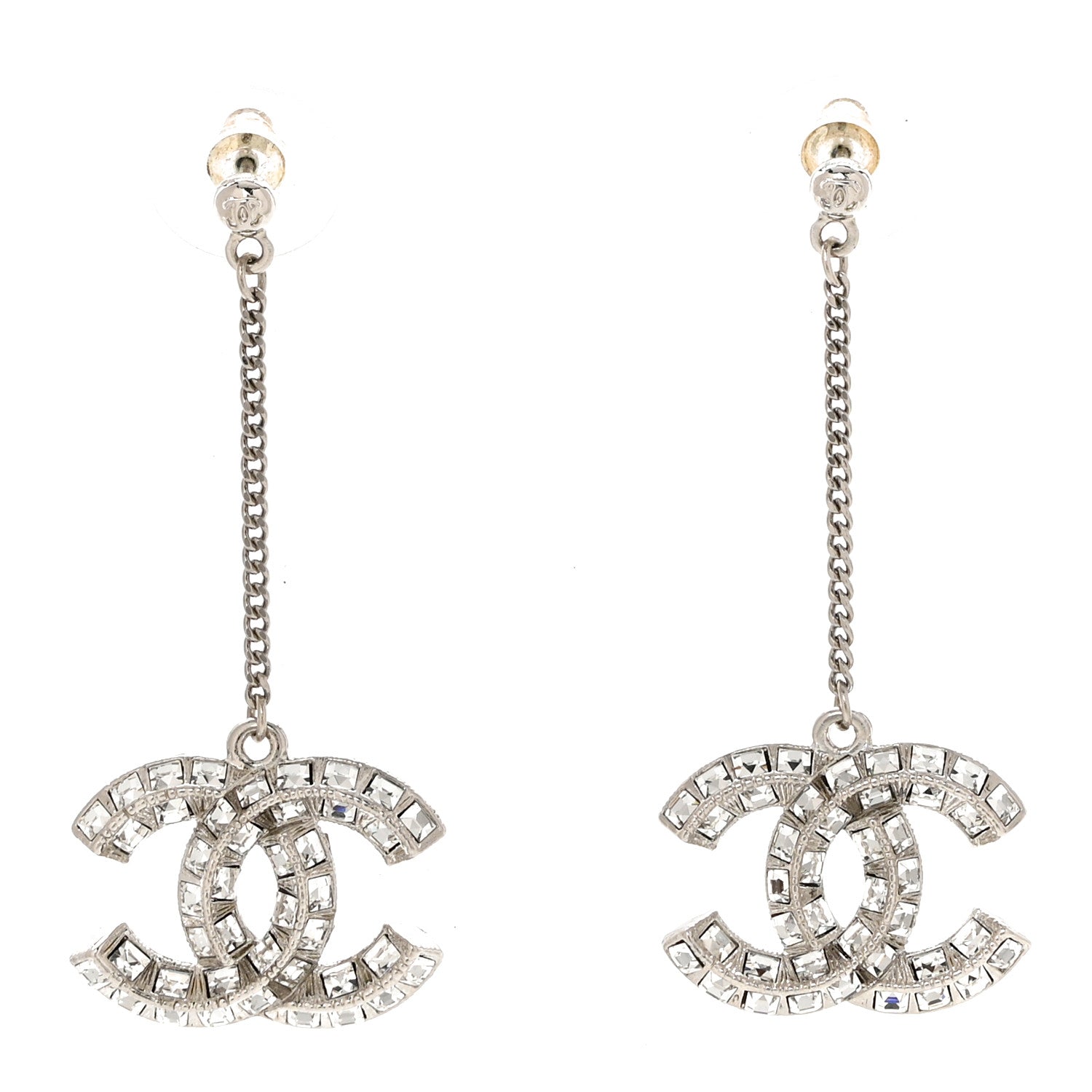 Chanel Baguette Crystal CC Drop Earrings Silver 1 of 6