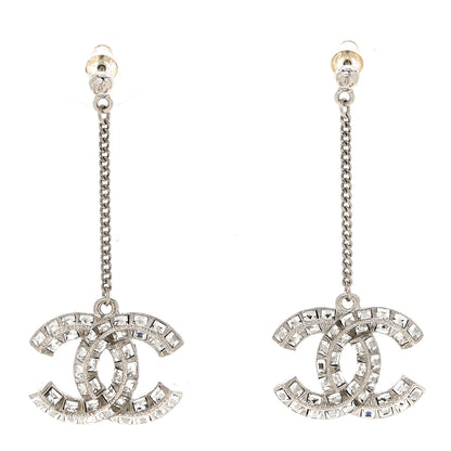 Chanel Baguette Crystal CC Drop Earrings Silver 1 of 6
