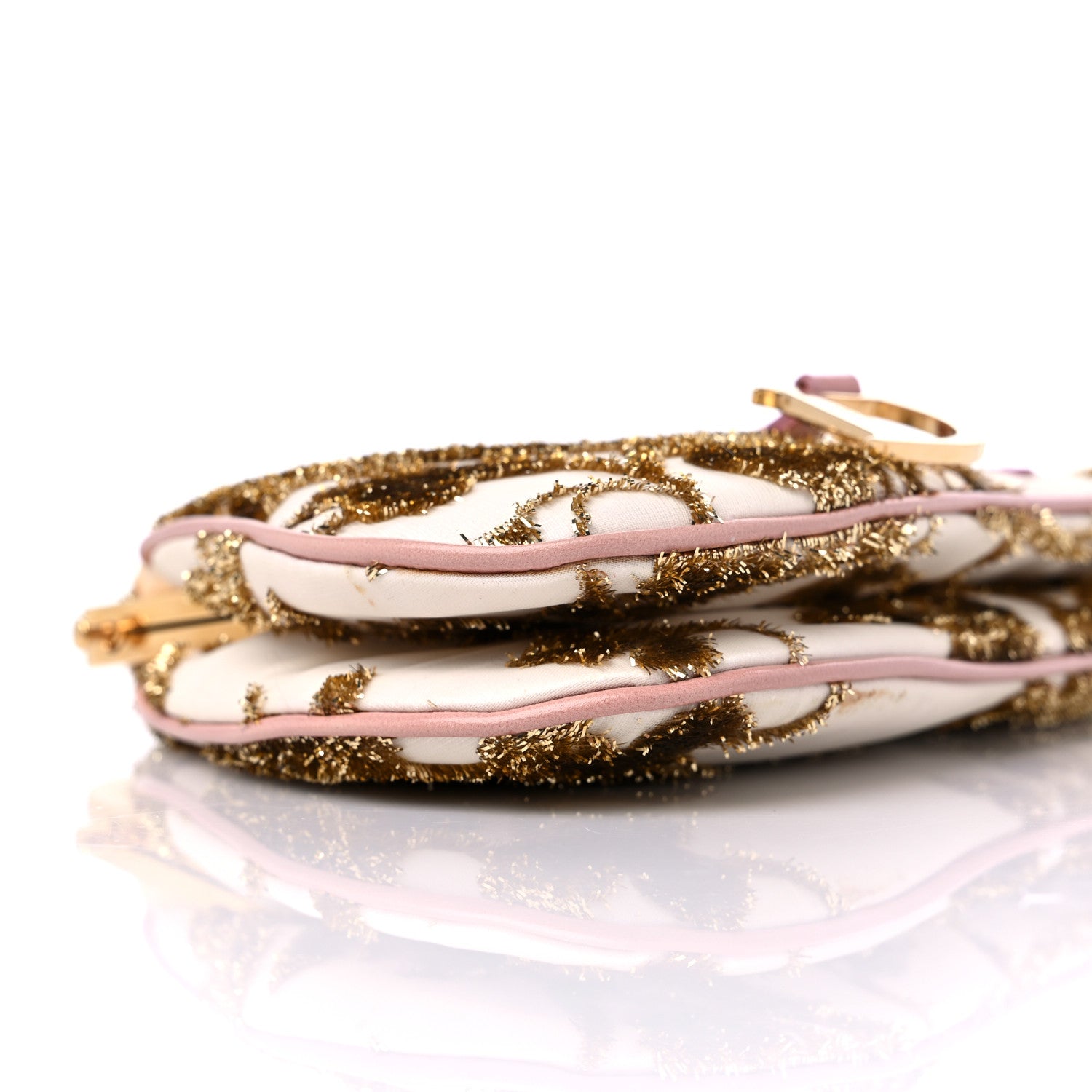 Christian Dior Satin Embroidered Mini Frame Saddle White Gold Pink 8 of 9