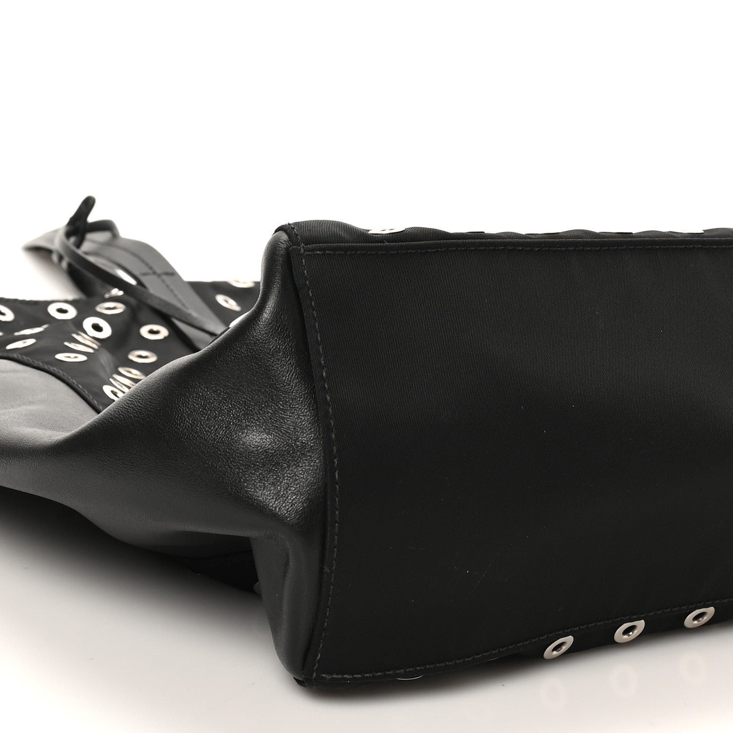Prada Tessuto Nylon Calfskin Grommet Tote Black 8 of 9
