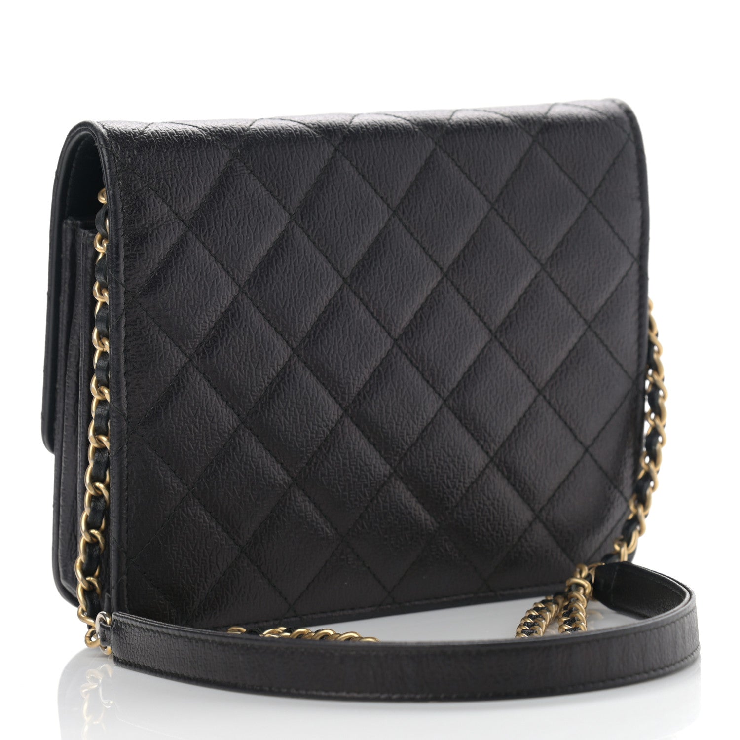 Chanel Letter Calfskin Embossed Quilted Square Wallet On Chain WOC Black 5 of 27