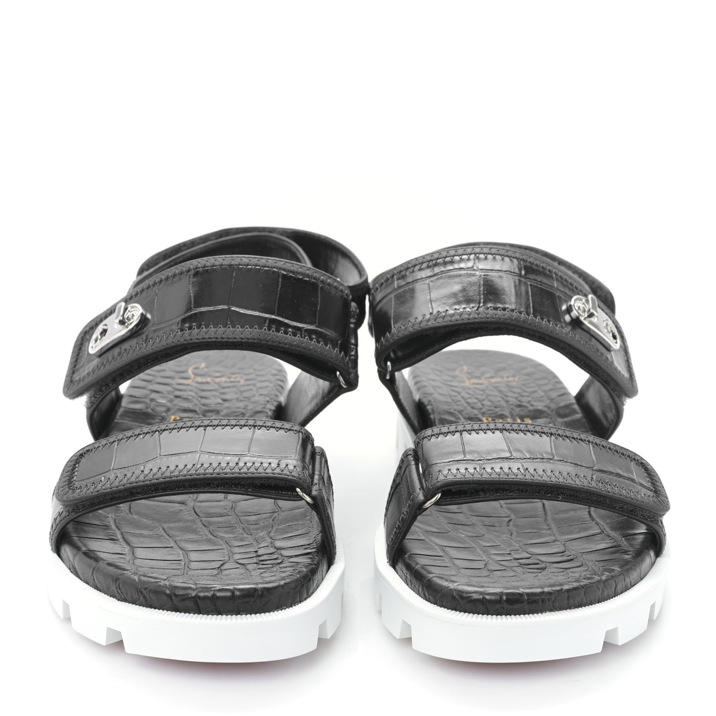 Calfskin Alligator Embossed Nappa Lock Cool Flat Sandals 38 Obscur