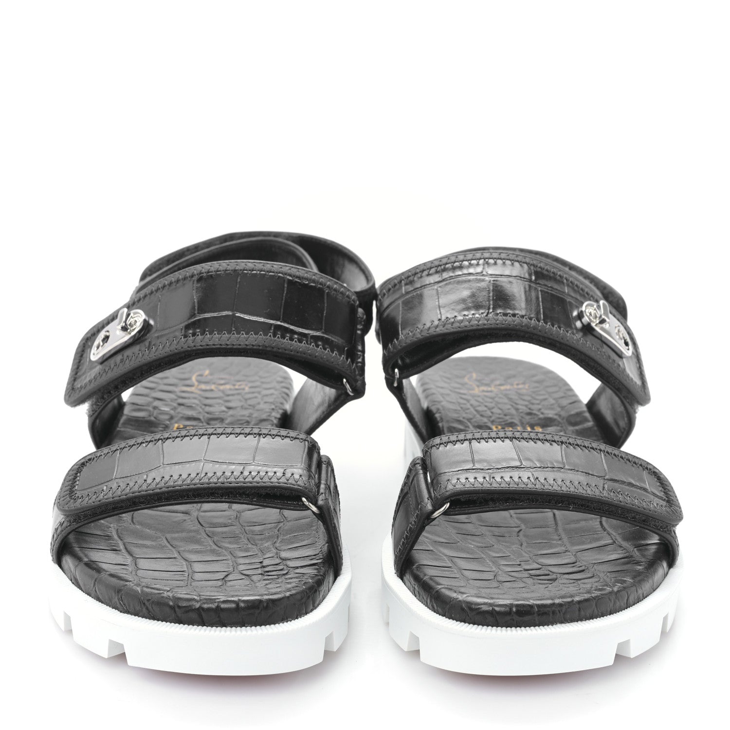 Christian Louboutin Calfskin Alligator Embossed Nappa Lock Cool Flat Sandals 38 Obscur 2 of 7