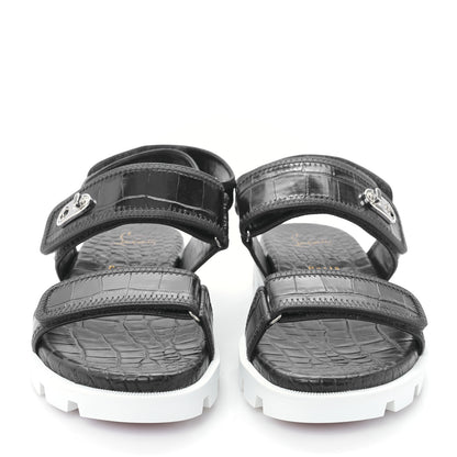 Christian Louboutin Calfskin Alligator Embossed Nappa Lock Cool Flat Sandals 38 Obscur 2 of 7