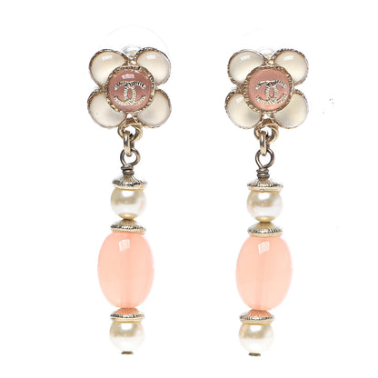 Chanel Resin Pearl CC Flower Drop Earrings Pink Beige 1 of 5