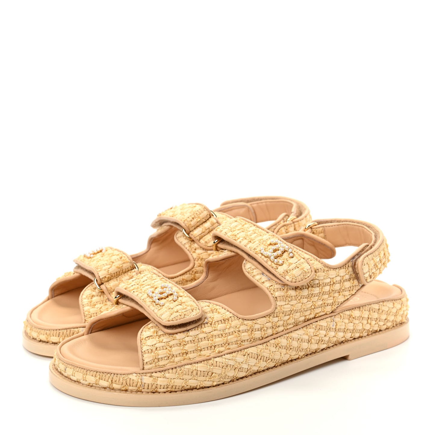 Braided Fabric Velcro Dad Sandals 40 Beige