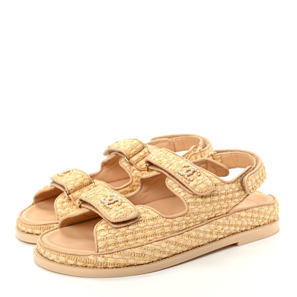 Chanel Braided Fabric Velcro Dad Sandals 40 Beige 3 of 11