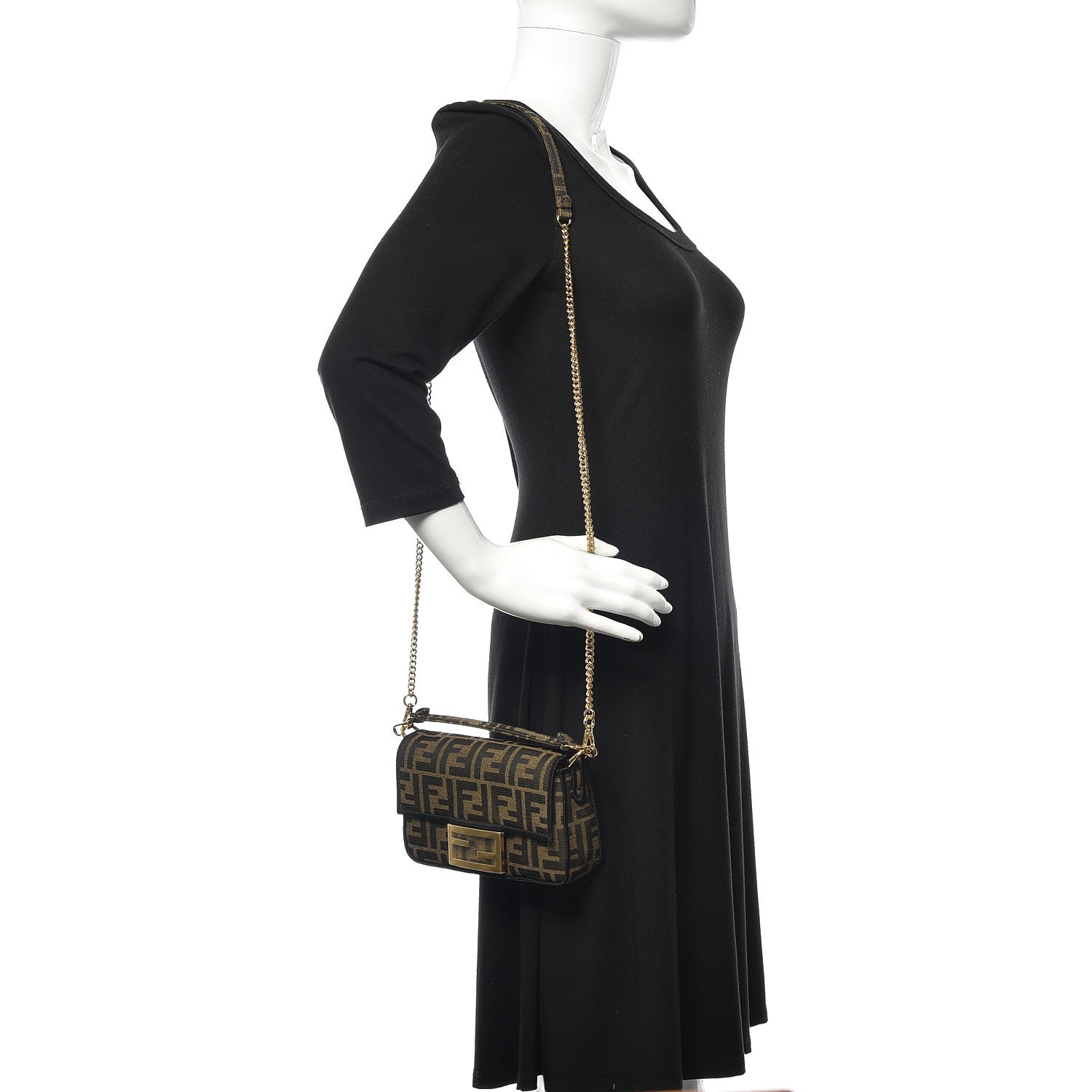 Fendi Fabric Jacquard FF 1974 Mini Baguette Tobacco Moro Black 2 of 9