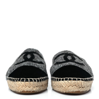 Chanel Tweed Velvet CC Espadrilles 40 Grey Black 2 of 10
