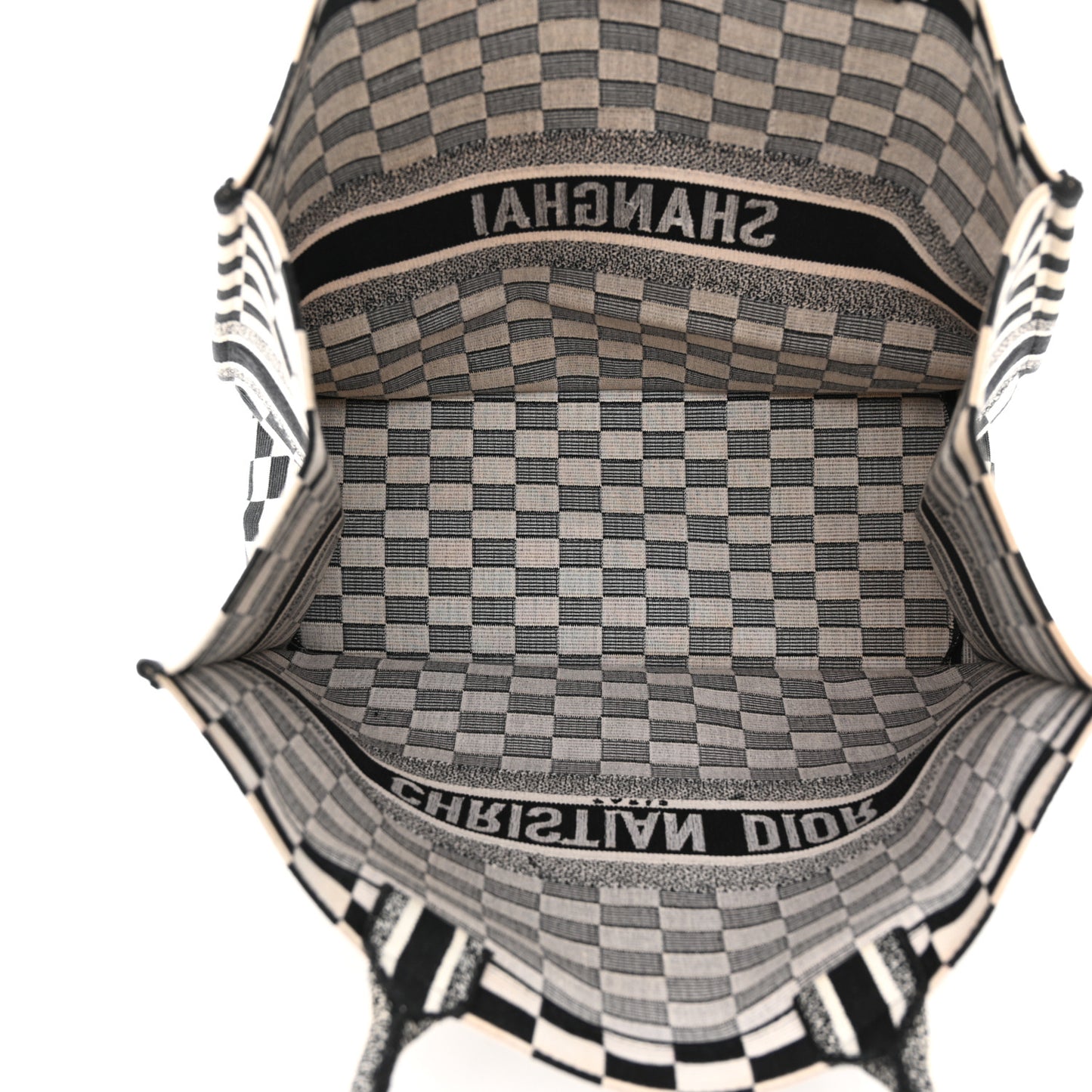 Canvas Embroidered Checkered Book Tote Black White