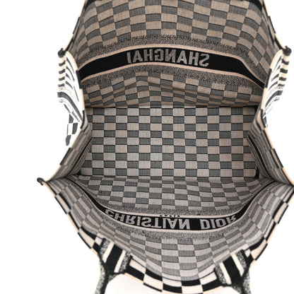 Christian Dior Canvas Embroidered Checkered Book Tote Black White 5 of 21