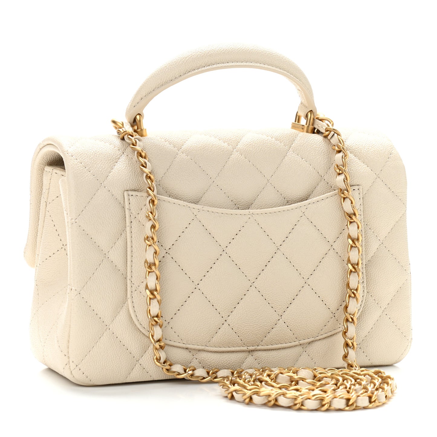 Caviar Quilted Mini Top Handle Rectangular Flap Beige