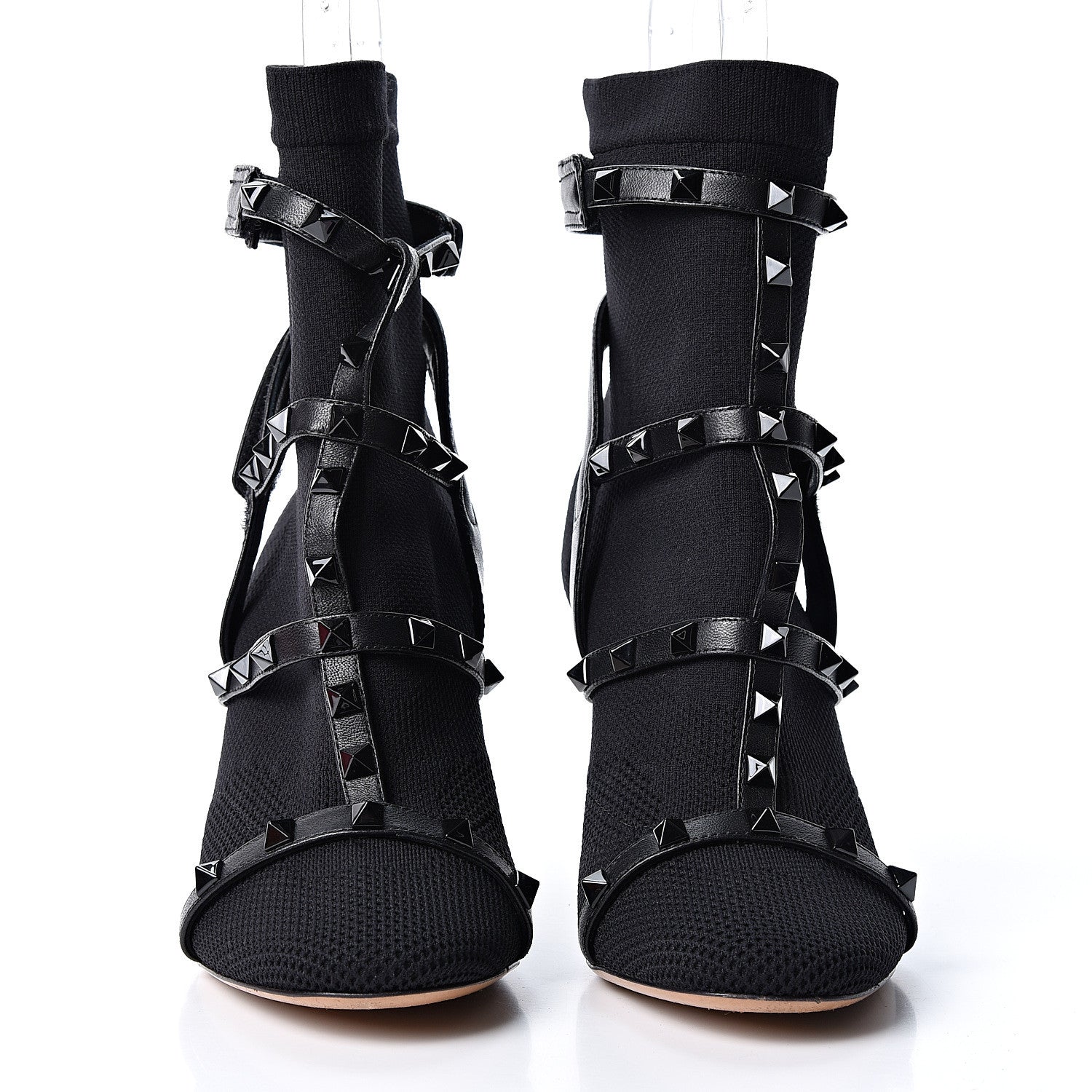 Valentino Garavani Calfskin Knit Rockstud Bodytech BBooties 36 Black 2 of 9