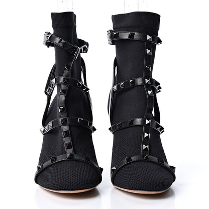 Valentino Garavani Calfskin Knit Rockstud Bodytech BBooties 36 Black 2 of 9