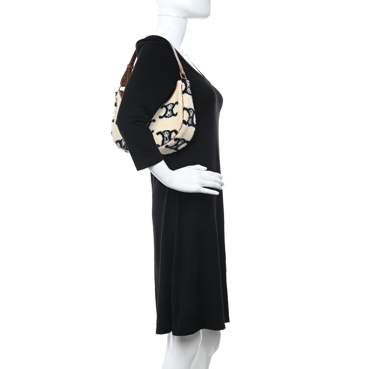 Bouclette Embroidered Ava Triomphe Shoulder Bag Navy Tan