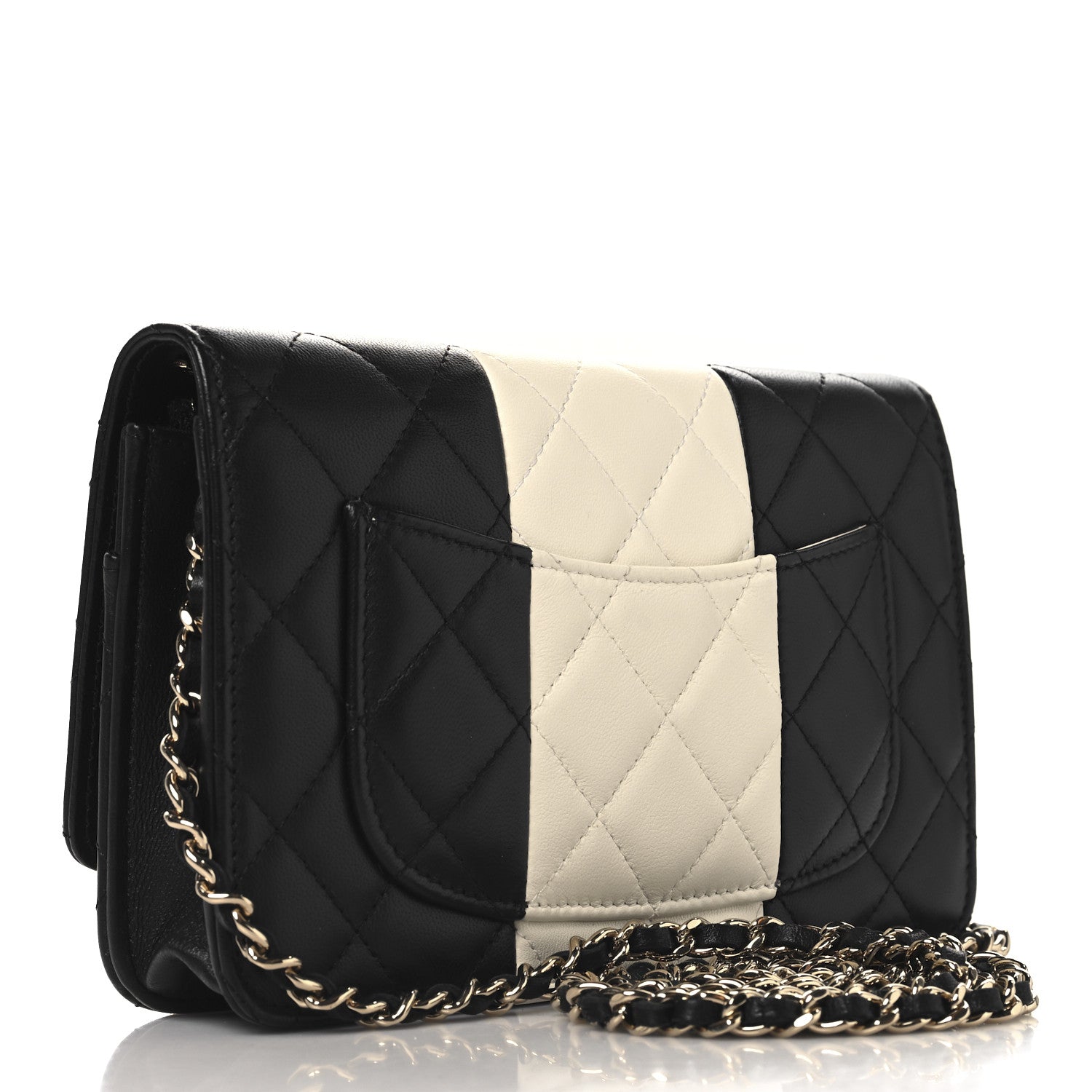 Chanel Lambskin Quilted Wallet On Chain WOC White Black 3 of 11