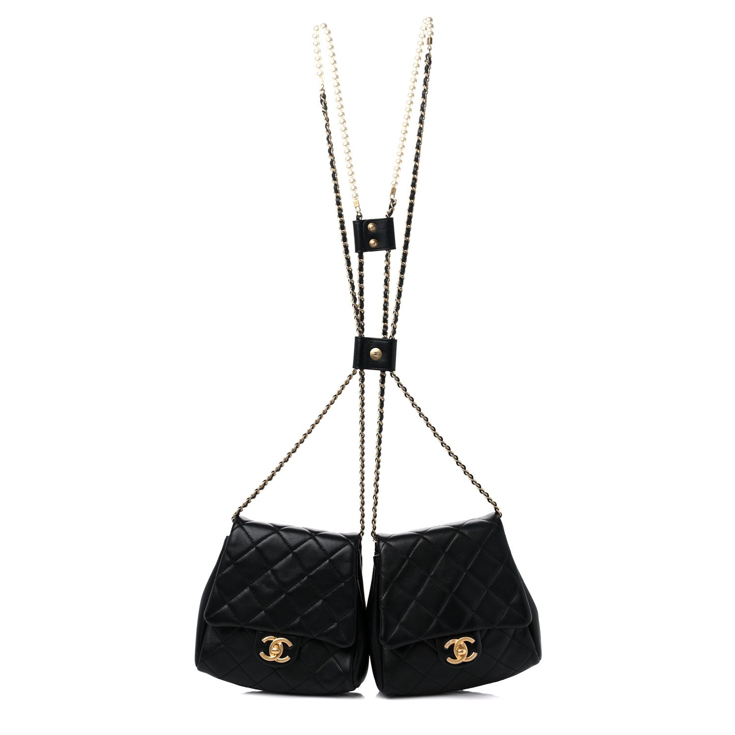 Lambskin Pearl Quilted Side Packs Black