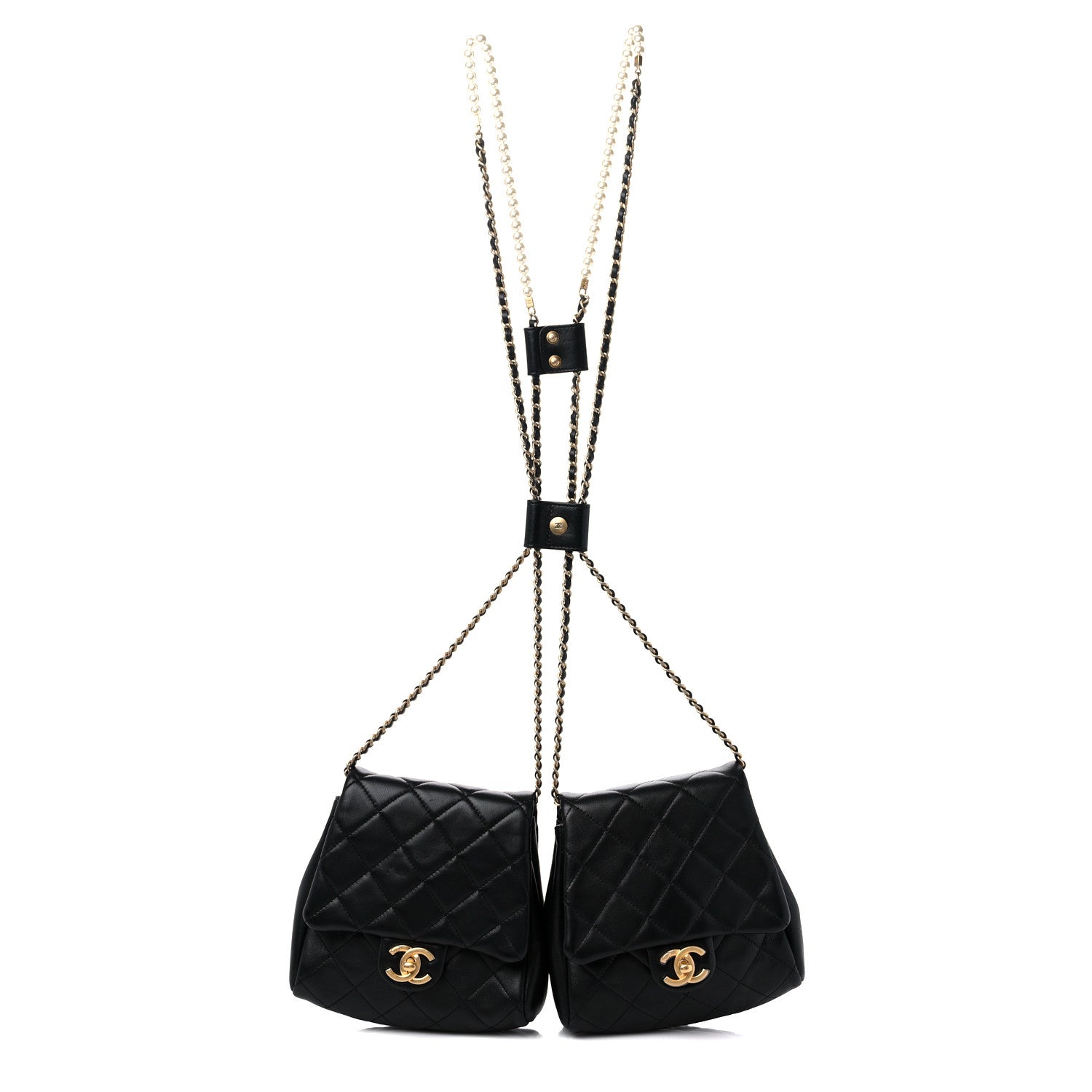 Chanel Lambskin Pearl Quilted Side Packs Black 1 of 10