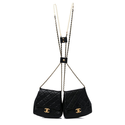 Chanel Lambskin Pearl Quilted Side Packs Black 1 of 10
