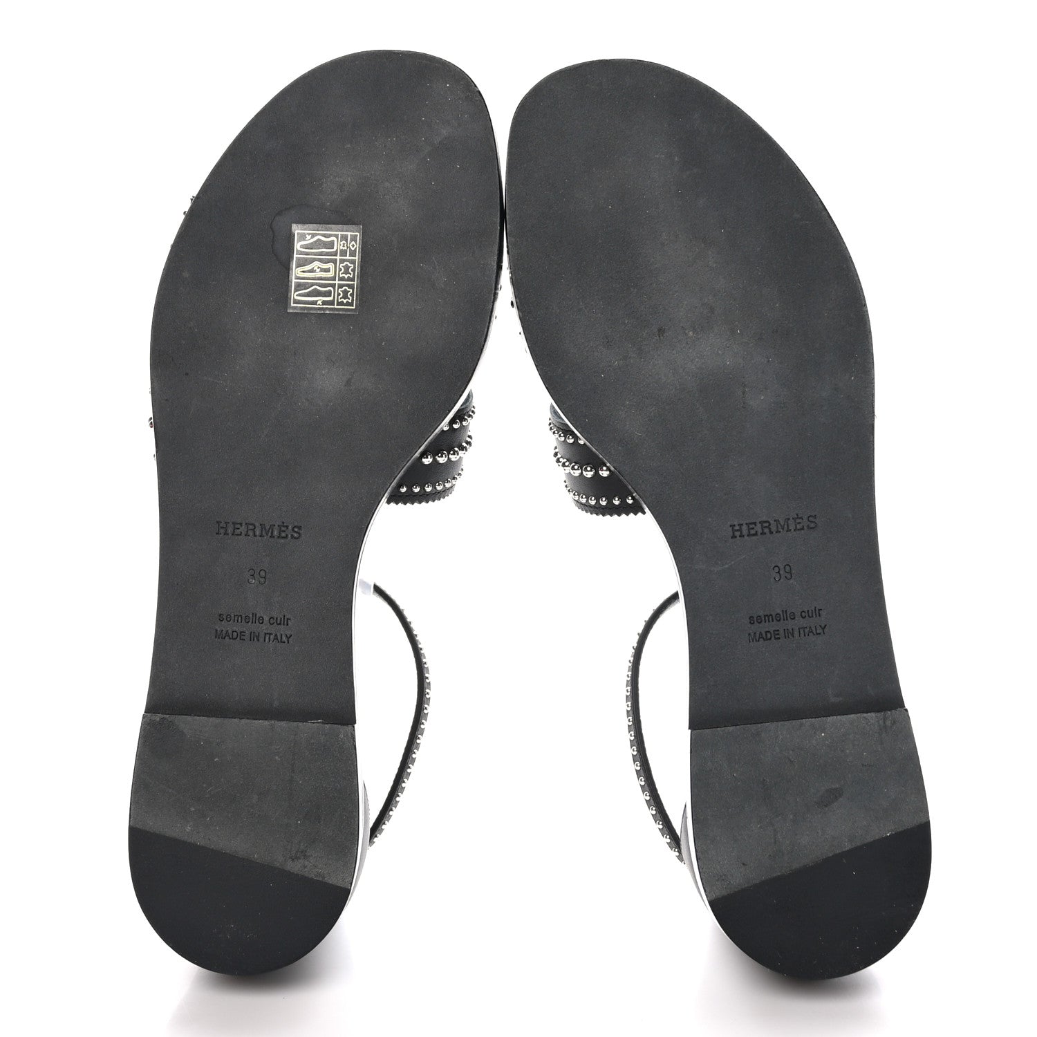 Hermes Calfskin Studded Santorini Sandals 39 Black 5 of 8