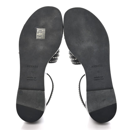 Hermes Calfskin Studded Santorini Sandals 39 Black 5 of 8