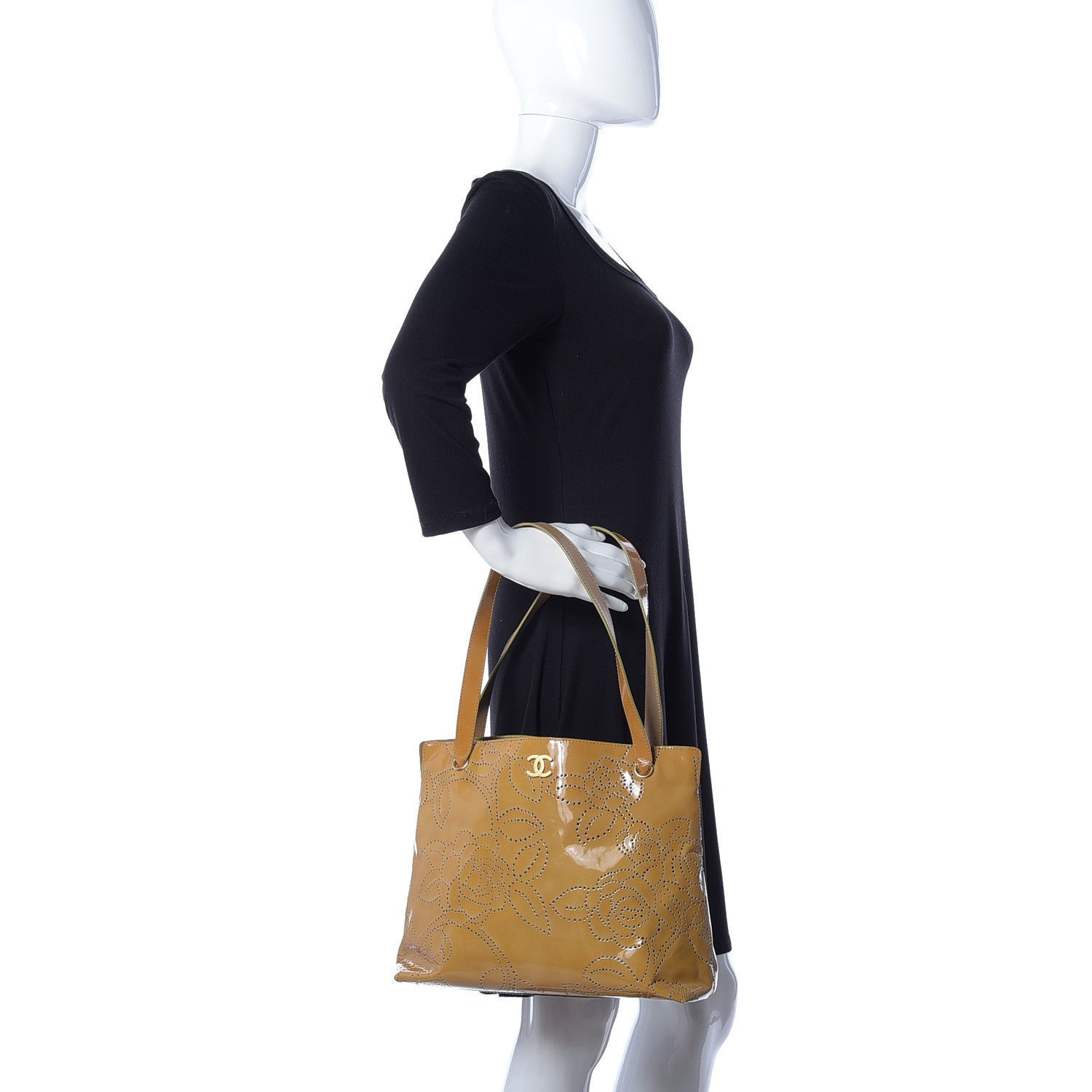 Chanel Patent Perforated Camellia Tote Beige 2 of 10
