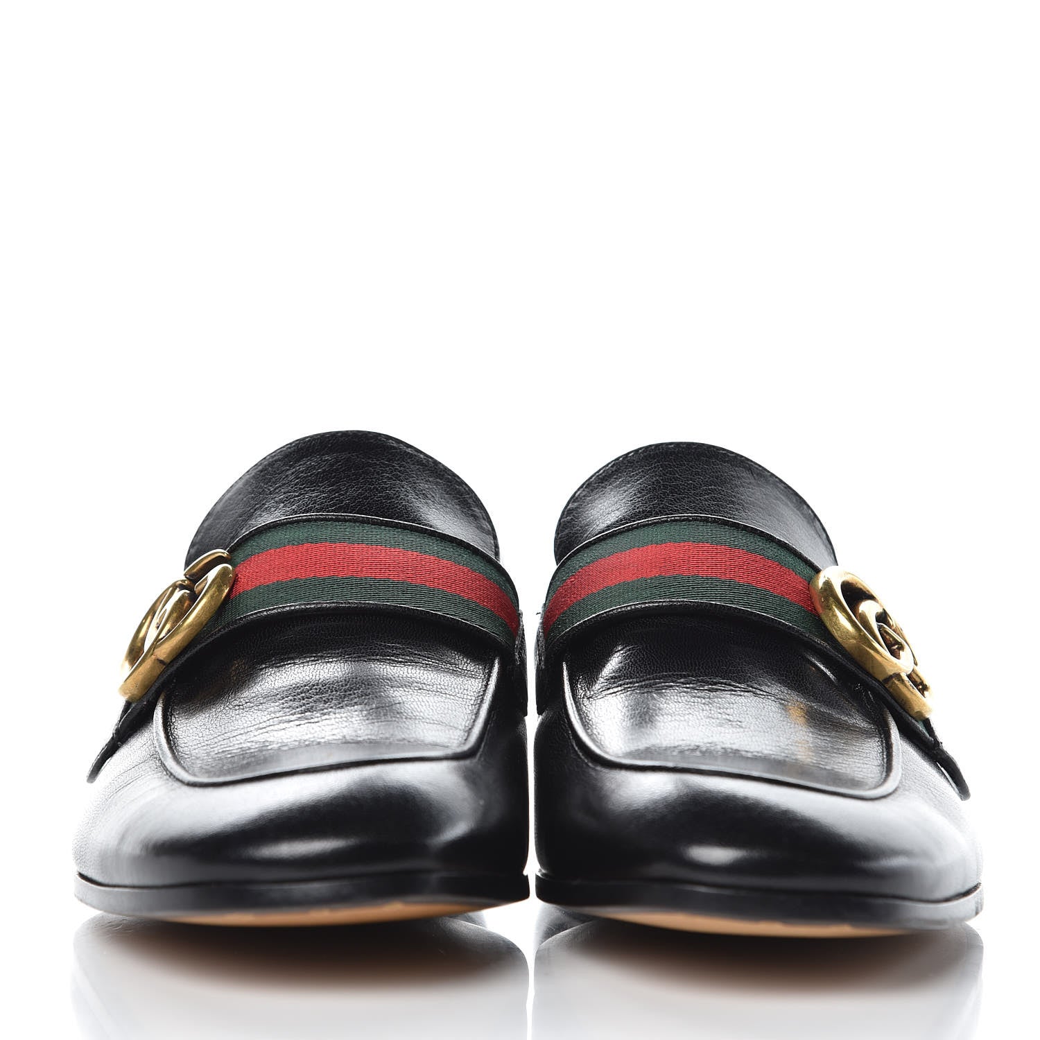 Gucci Goatskin Web Mens GG Loafers 6 Black 3 of 9